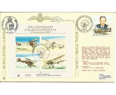 Frank Carey WW2 aces signed 70th Anniversary of No. 84 Squadron RAF 11th November 1987 signed FDC No. 207 of 753. Flown in We