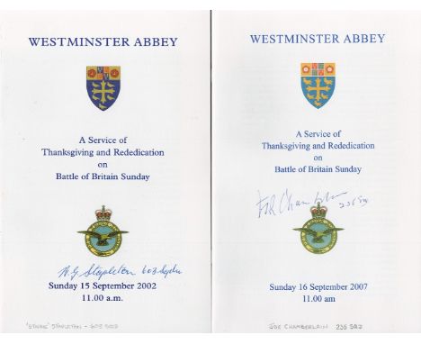 Signed Collection Of 2, A Service Of Thanksgiving and Rededication On Battle Of Britain Sunday at Westminster Abbey Booklets.