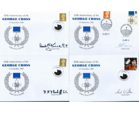 6 Handsigned 65th Anniversary of the George Cross Winners FDCs Postmarks and Official Stamps. Signatures include A R Lowe, De