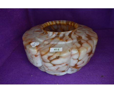 An art deco light or lamp shade having pink and orange mottled body 31cm wide