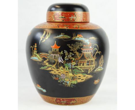A large and impressive Wiltshire & Robinson Carltonware ginger jar and coverDecorated in the 'New Mikado' pattern on a black 