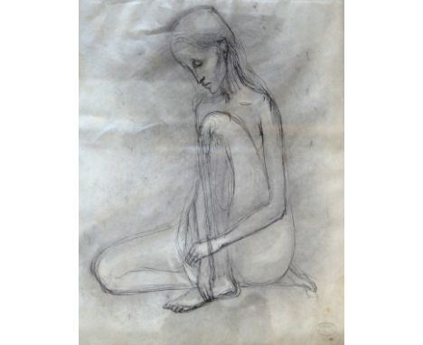 Georg Ehrlich (1897-1966) - 'Study of a Crouching Female'Ink sketch, studio stamp, bears label verso for The Tib Lane Gallery