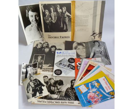 A Mixed Lot of EphemeraMusic, Film & Stage includes autographed photos such as 'Hermans Hermits feat. Peter Noone' a B&W page