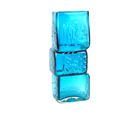 A large Whitefriars glass Drunken Bricklayer vaseDesigned by Geoffrey Baxter, decorated in the Kingfisher blue colourway, pat