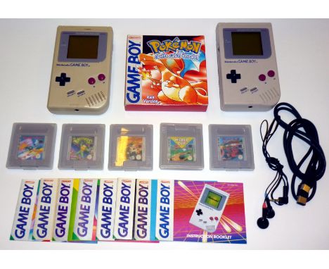Two Classic Nintendo GameboysBoth are original DMG-01 models one is numbered G18544015 and the other is G33547792, together w