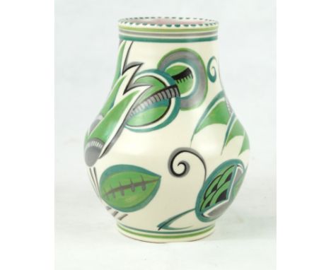 An Art Deco Poole Pottery vase of baluster form Painted with geometric floral sprays on an ivory ground, designed by Truda Ca