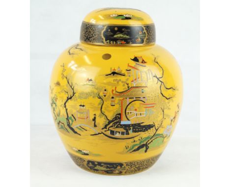 A Wiltshire & Robinson Carltonware ginger jar and coverOf bulbous form, decorated in the 'New Mikado' pattern on a mustard gr
