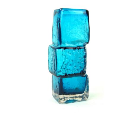 A Whitefriars glass Drunken Bricklayer vaseDecorated in the Kingfisher blue colourway, pattern number 9673, height 21cm.   CO