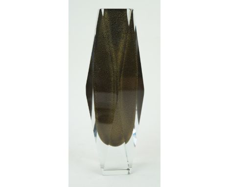 A large and impressive Luigi Mandruzzato for Murano glass vaseOf diamond form, decorated with internal gilt speckles on an am