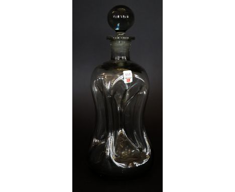 A Holmegaard smoky glass Kluk decanter Height 27cm, complete with original label and box.   CONDITION REPORT:  Good clean con