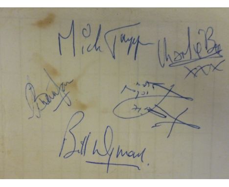 The Rolling Stones Autographs Full SetIncludes Brian Jones, Mick Jagger, Keith Richards, Charlie Watts and Bill Wyman, unfort