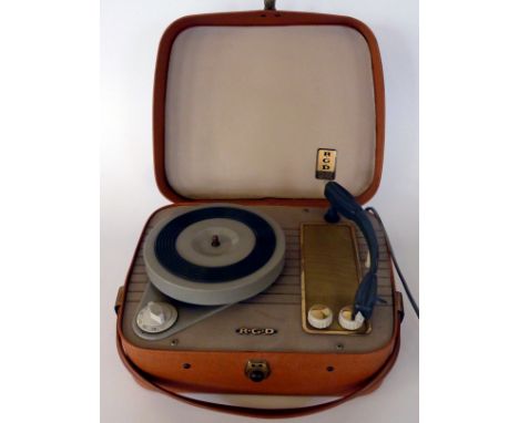 1960s RGD Portable record playerThis stylish 'Vanity Case' styled player is tan in colour with a washable vinyl finish and ca