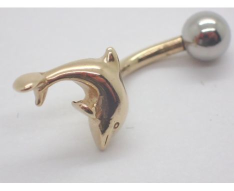 9ct gold dolphin belly button stud