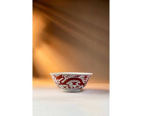 A RARE LARGE CHINESE IMPERIAL ‘DRAGON’ BOWLSIX CHARACTER JIAJING MARK AND OF THE PERIOD 1522-66The deep rounded sides rising 