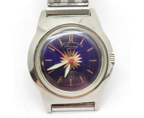 West End Watch company Sowar Prima manual wind wristwatch with blue dial and military mark to back - 30mm case &amp; running 
