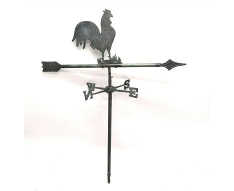 Bronze weather vane with cockerel detail - 79cm high 