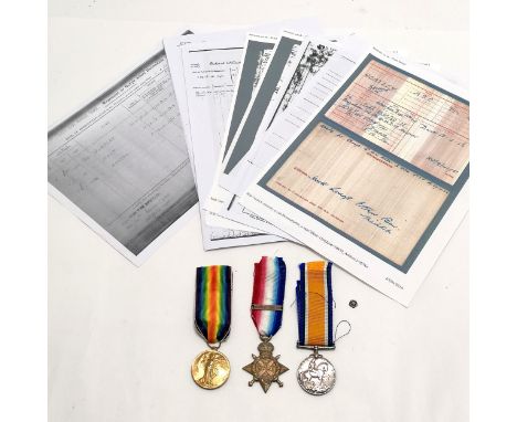 WWI medal group - MS-1653 Pte R W Goatley ASC ~ 1914 star (with Mons clasp &amp; silver rosette), Victory medal &amp; British