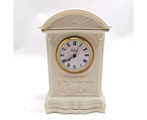 Belleek parian ware mantle clock - 24.5cm high &amp; needs battery 