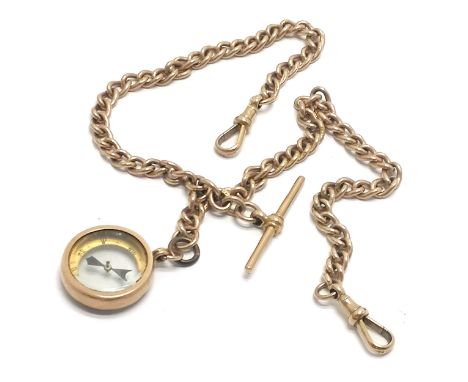 Antique 9ct hallmarked double Albert chain with a 9ct Chester hallmarked compass fob with T bar 38cm long total weight 42.7g 