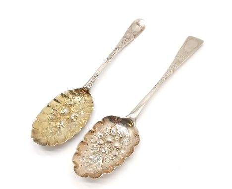 2 x antique silver berry spoons - longest Exeter spoon 21cm ~ total weight (2) 84g 