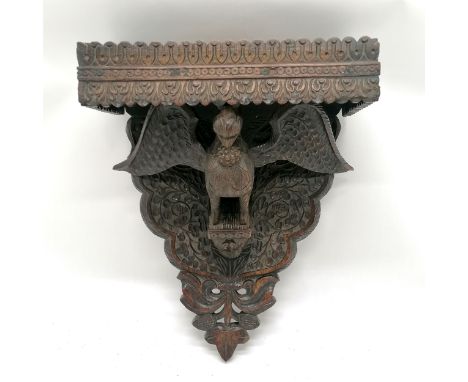 Indian carved hardwood wall bracket with bird detail - 42cm drop x 30cm x 17cm &amp; no obvious damage 