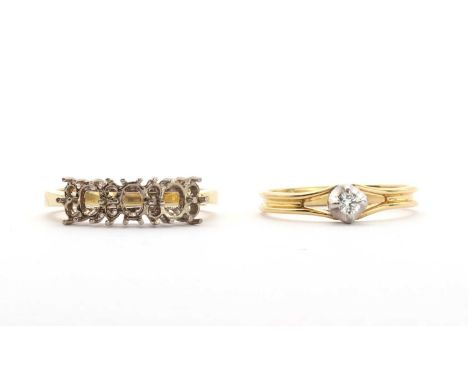 Two 18ct gold rings, comprising an 18ct gold single stone diamond ring, with a brilliant cut diamond, claw set to a white col