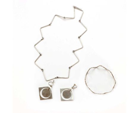A small collection of Danish Modernist sterling silver jewellery, by Bent Knudsen,comprising a silver necklace designed as a 