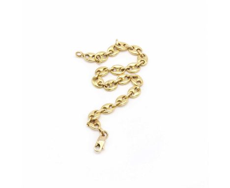 A gold Gucci style link bracelet,an anchor link chain, tested as approximately 18ct gold, 183mm long, with a later lever clas