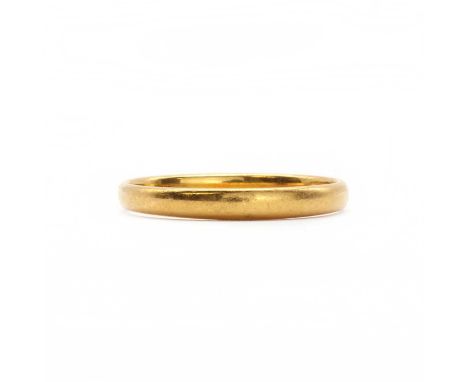 A 22ct gold wedding ring,a plain 'D' profile band, Birmingham 1937, 2.00g.Finger size KCondition ReportMaker's mark SH.Minor 