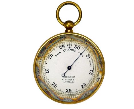 A brass pocket barometer by Chardburn Ltd Liverpool. With fitted leather case.