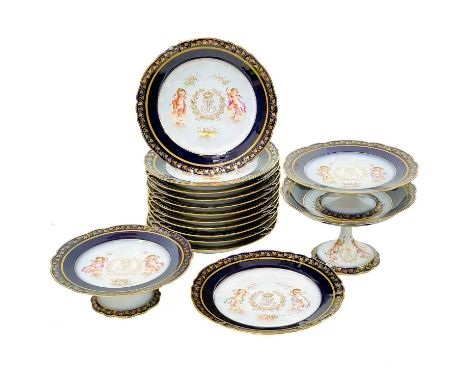 A Sevres Chateau des Tuilleries Louis Phillipe monogram porcelain dessert service. Decorated with putti amongst floral sprays