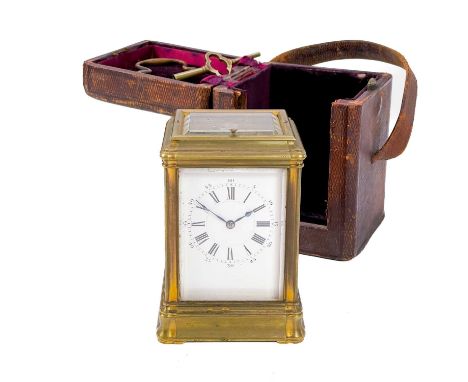 A French repeating brass carriage clock. Late 19th century, in a gorge case, the movement stamped for Henri Jacot, Paris, hei