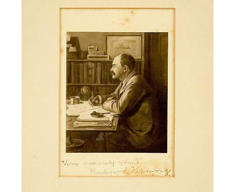 A portrait of Rudyard Kipling with inscription. 28.5cm x 22.5cm.