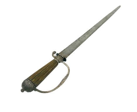 A mid 18th century hunting sword 1761 With 1761 London silver date marks to the hilt, antler grip, straight single edge, blad