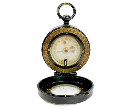 WW1 brass lacquered marching compass With fixed outer brass compass ring.