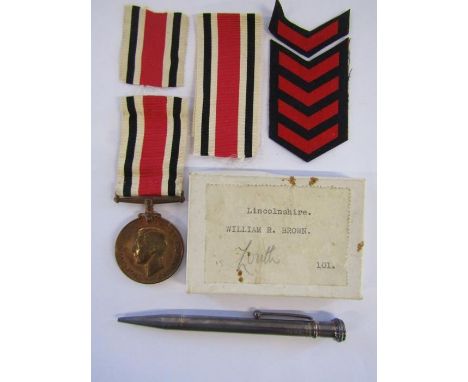 'For Service in the Special Constabulary' medal awarded to William R Brown, Lincolnshire, also a silver Kingswood Eversharp s