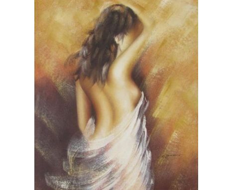 R. Corber signed&nbsp;&nbsp;oil on board of semi-clad female covering her face - approx. 74cm x 65cm&nbsp;