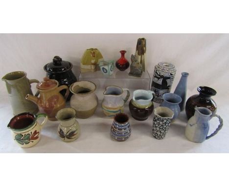 Collection of studio pottery jugs, vases and candle light holders&nbsp;
