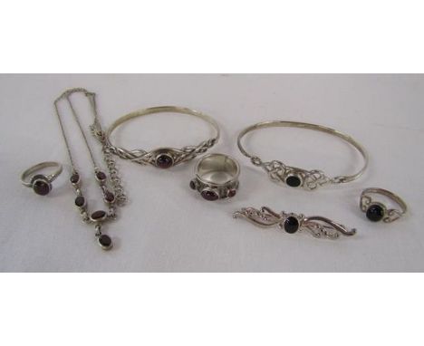 Celtic design silver bangles, necklaces, rings and brooch - total weight 1.55ozt