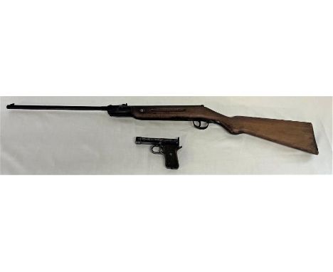 Haenel Air rifle, 1930s German D.R.G.M. V Tell II V D.R.P air pistol with wooden grip and Webley air rifle pellets
