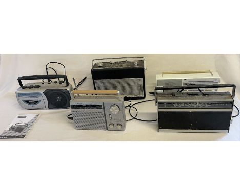 Collection of radios, including Phillips Stereo Radio Cassette Recorder, Hitachi KH969L Portable Radio, Hacker Radio, Ferguso