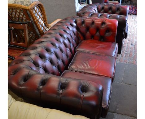 Leather Chesterfield sofa (L 183cm) &amp; armchair in oxblood red by Winchester Furniture