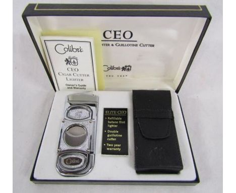 Colibri CEO cigar lighter and guillotine cutter in one with case