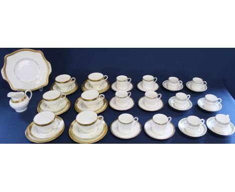 Minton bone china part tea service with gilt rim decoration (K 154 pattern no.), Royal Worcester coffee cans &amp; saucers &a
