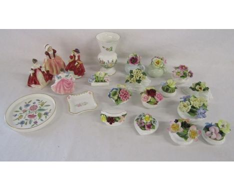 Royal Doulton miniature ladies - Southern Belle, Dinky Do, Rebecca, Top O' the Hill also Minton trinket tray, floral ornament