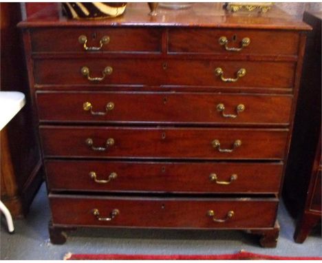 A late18th century mahogany chest of two short and five long graduated drawers, on bracket feet, 110m wide.