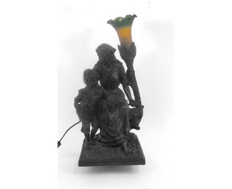 A figural table lamp, depicting a young woman with a child 50cm high 