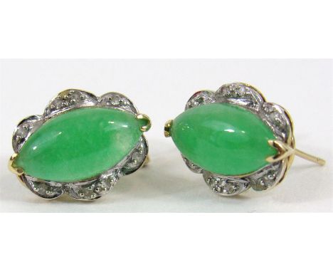 A pair of 18ct gold jade and diamond earrings 