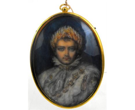 An oval portrait miniature depicting Napoleon wearing a laurel leaf head dress 7cm x 9.5cm 