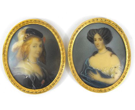 A portrait miniature of a young woman 6cm x 5cm and another similar 